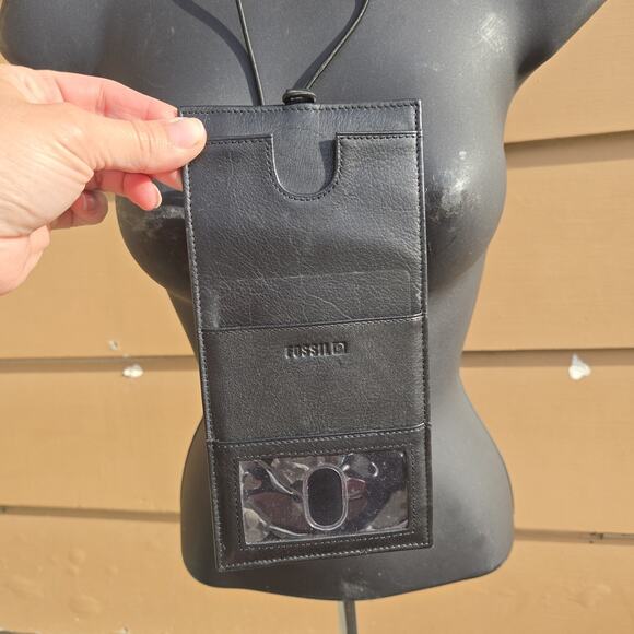 Fossil Genuine Leather Black Anti Theft Neck Travel Wallet Passport Holder - Picture 4 of 11